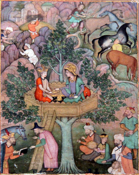 Alexander the Great in Tree Pavilion watercolor (prior to 1492) from India at Aga Khan Museum. Toronto, ON.