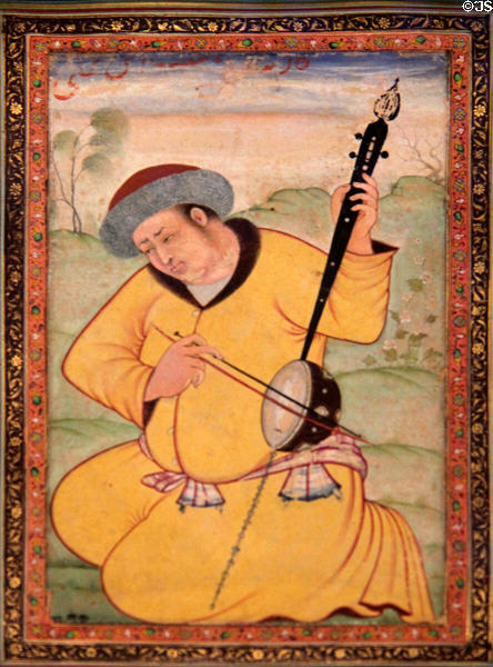 Kamancheh Player watercolor (17thC) from India at Aga Khan Museum. Toronto, ON.