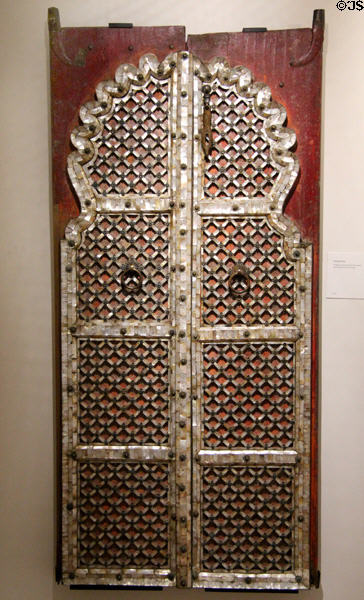 Wood, metal & mother of pearl double door (19th-20thC) probably from Gujarat, India at Aga Khan Museum. Toronto, ON.