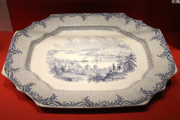 Stoneware platter with view of Halifax (1842-59) by Podmore, Walker & Co of Tunstall, England at Gardiner Museum. Toronto, ON.