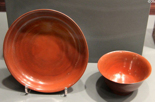 Meissen red Böttger polished stoneware bowl & saucer (c1711-13) at Gardiner Museum. Toronto, ON.
