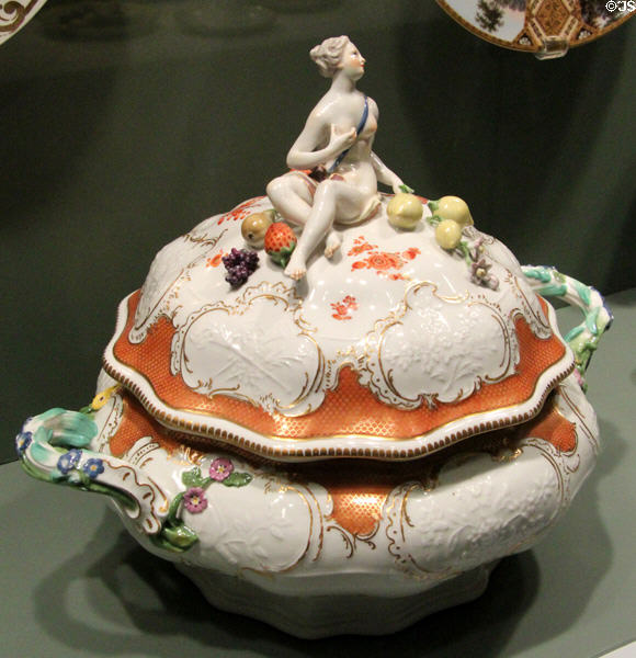 Meissen porcelain tureen from Möllendorff Dinner Service (c1761) by Frederick II the Great, King of Prussia at Gardiner Museum. Toronto, ON.