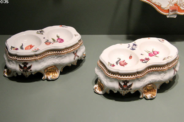 Meissen porcelain salts from St Andrew service for Czarina Elizabeth of Russia (c1744-45) by Johann Joachim Kändler at Gardiner Museum. Toronto, ON.