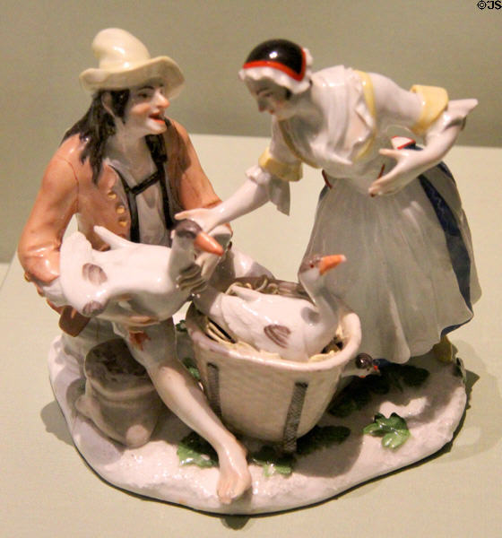 Meissen porcelain figurine of goose seller (c1745) modeled by Johann Joachim Kändler in private collection. ON.