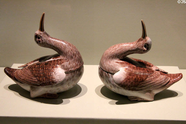Pair of earthenware woodcock tureens (c1750) by Höchst of Frankfurt am Main in private collection. ON.