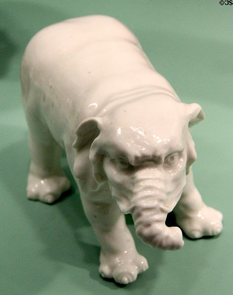 Porcelain elephant figure (c1740) from Chantilly, France at Gardiner Museum. Toronto, ON.