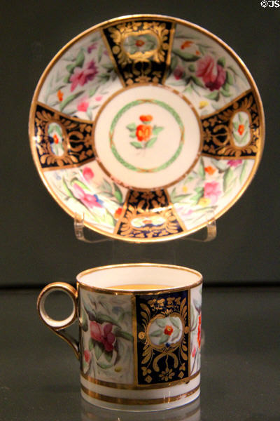 Bone china cup & saucer (pattern 56) (c1800) by Minton of Stoke-on-Trent, England at Gardiner Museum. Toronto, ON.