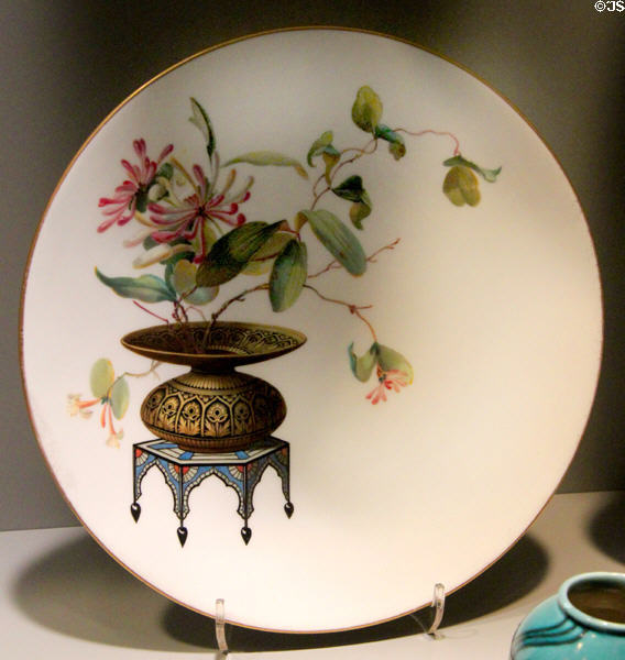 Bone china plate in Aesthetic style (1879) by Edmond G. Reuter & Richard W. Pilsbury for Minton of Stoke-on-Trent, England at Gardiner Museum. Toronto, ON.