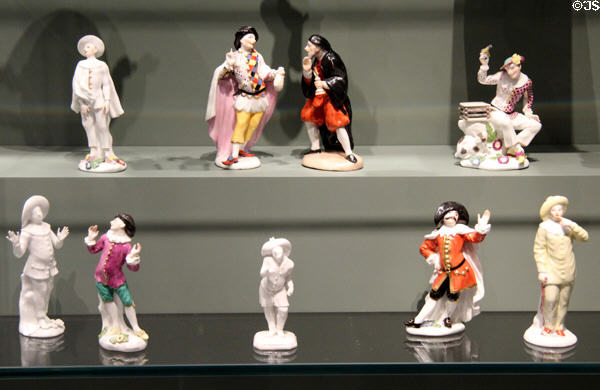 Porcelain commedia dell'arte from several European makers at Gardiner Museum. Toronto, ON.