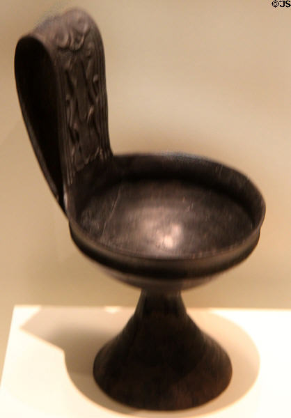 Etruscan black ceramic Bucchero Ware Kyathos cup (630-600 BCE) at Royal Ontario Museum. Toronto, ON.
