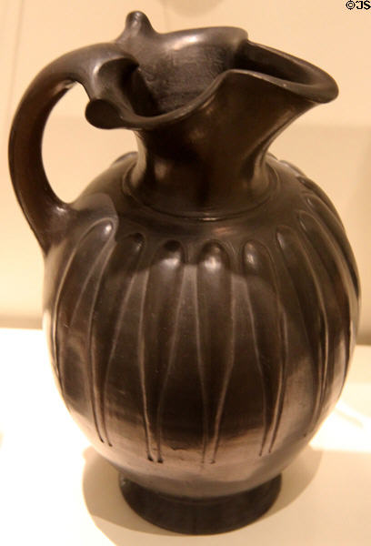 Etruscan black ceramic Bucchero Ware Oinochoe wine jug (550-500 BCE) at Royal Ontario Museum. Toronto, ON.