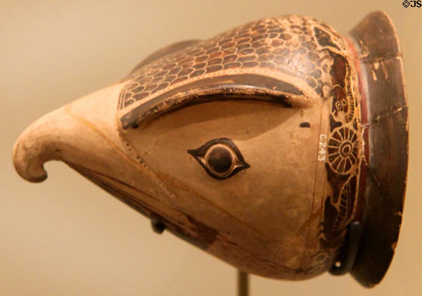Etruscan-Ionian earthenware cup (rhyton) in shape of eagle's head (580-560 BCE) at Royal Ontario Museum. Toronto, ON.