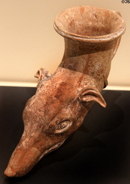 Apulian Rhyton in shape of hound's head (c330-300 BCE) from Tarsas at Royal Ontario Museum. Toronto, ON.