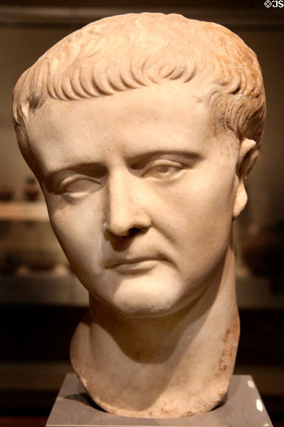 Roman Emperor Tiberius (ruled 14-37 CE) portrait head (c14-37 CE) at Royal Ontario Museum. Toronto, ON.