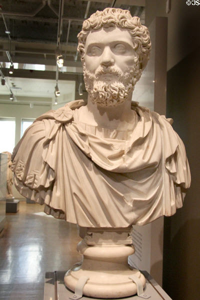 Roman Emperor Septimius Severus (ruled 193-211 CE) portrait bust (195-200 CE) found in Ostia near Rome at Royal Ontario Museum. Toronto, ON.