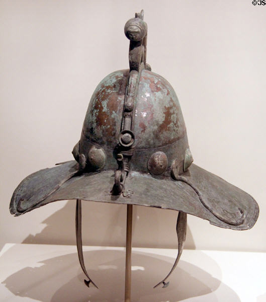 Bronze gladiator's helmet (300-500 CE) said to have been found in Colosseum in Rome at Royal Ontario Museum. Toronto, ON.