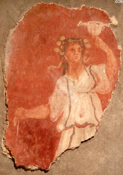 Tomb wall painting on plaster showing standing servant girl (c300 CE) from Eastern Mediterranean at Royal Ontario Museum. Toronto, ON.