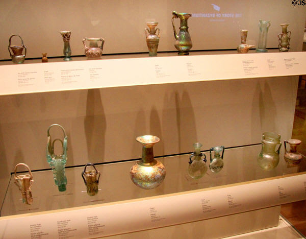 Collection of late Roman & early Byzantine glass (300-600 CE) at Royal Ontario Museum. Toronto, ON.