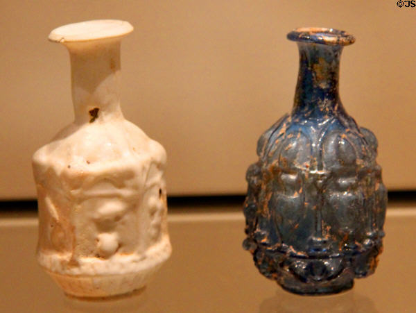 Glass Sidonian flasks blown into mold (50-100 CE) from Syria or Palestine at Royal Ontario Museum. Toronto, ON.