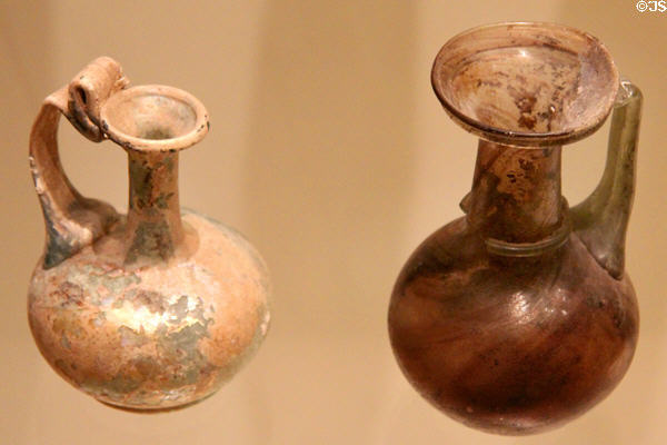 Glass flagons (100-325 CE) from Syria or Palestine at Royal Ontario Museum. Toronto, ON.