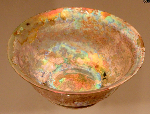 Iridescent glass bowl (200-300 CE) from Syria or Palestine at Royal Ontario Museum. Toronto, ON.