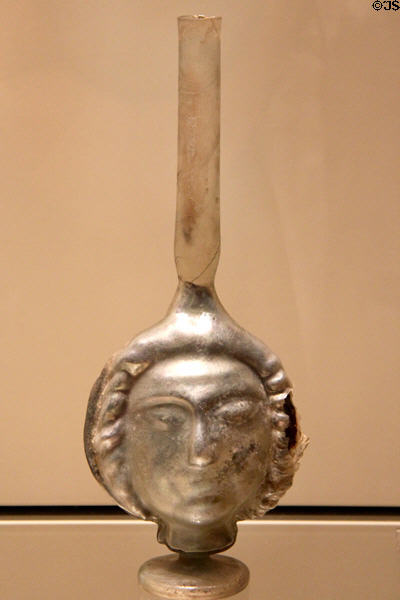 Glass Sidonian head blown into mold (200-300 CE) from Syria or Palestine at Royal Ontario Museum. Toronto, ON.