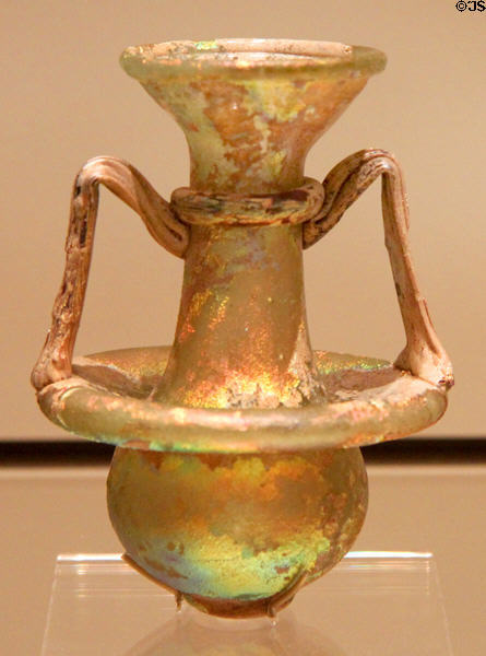 Blown glass flask (275-350 CE) from Syria or Palestine at Royal Ontario Museum. Toronto, ON.