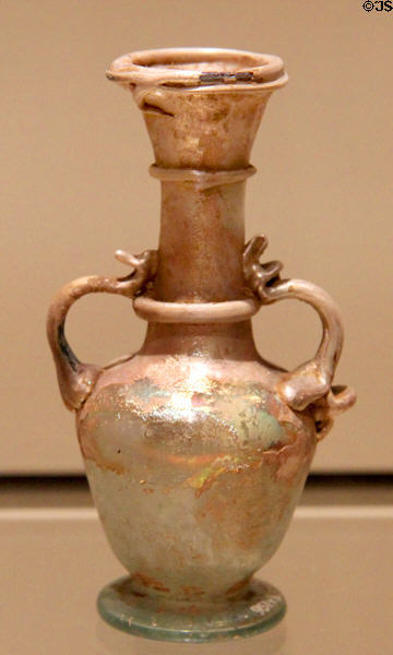 Blown glass flask (350-400 CE) from Syria or Palestine at Royal Ontario Museum. Toronto, ON.