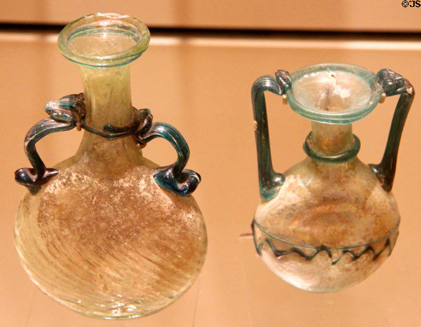 Blown glass flasks (350-400 CE) from Syria or Palestine at Royal Ontario Museum. Toronto, ON.