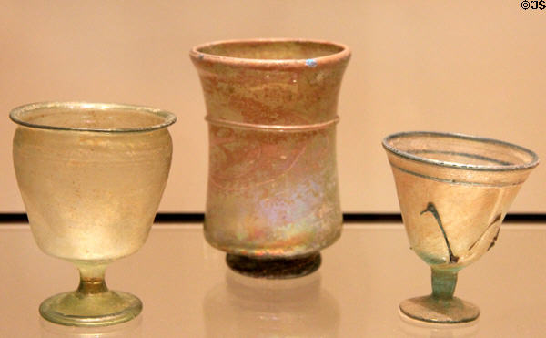 Blown glass goblets & beaker (350-500 CE) from Palestine at Royal Ontario Museum. Toronto, ON.