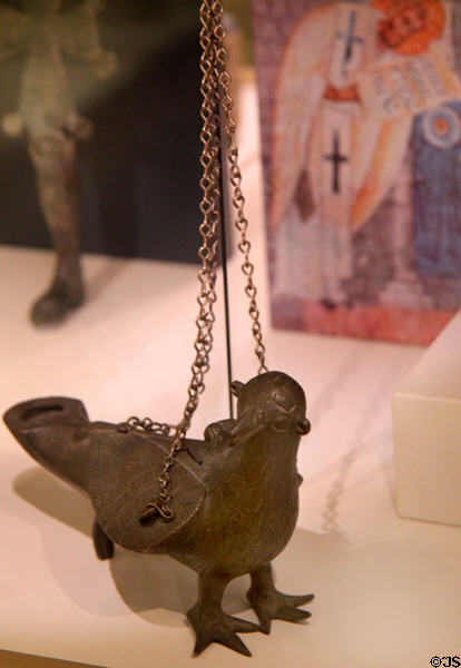 Bronze lamp in form of dove (400-600 CE) from Eastern Mediterranean at Royal Ontario Museum. Toronto, ON.