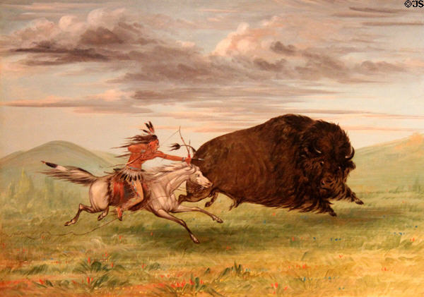 Indian Killing Buffalo with Bow & Arrow painting (mid 1850s) by George Catlin at Royal Ontario Museum. Toronto, ON.