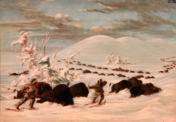 Winter Sport of Killing Buffalo painting (mid 1850s) by George Catlin at Royal Ontario Museum. Toronto, ON.