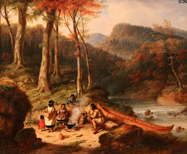 Caughnawaga Indian Encampment painting (c1848) by Cornelius Krieghoff at Royal Ontario Museum. Toronto, ON.