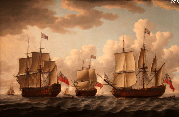 H.M.S. Royal William seen from three angles painting (c1760) attrib. John Cleveley the Elder at Royal Ontario Museum. Toronto, ON.