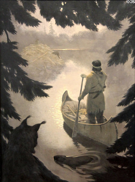 Beaver Hunter painting (c1919) by Arthur Heming at Royal Ontario Museum. Toronto, ON.