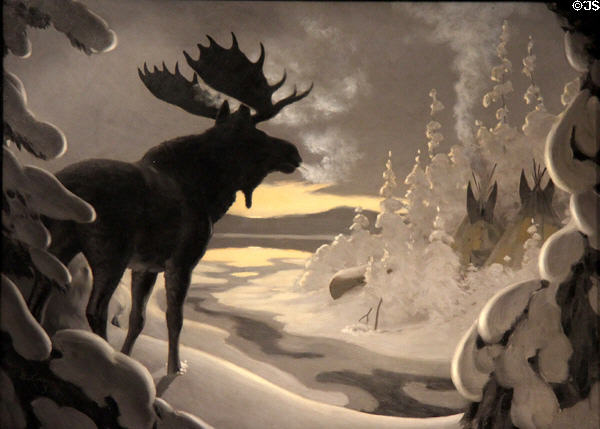 Hunter's Camp painting (c1919) by Arthur Heming at Royal Ontario Museum. Toronto, ON.