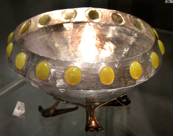 Cymric bowl in silver set with marble on copper feet (c1899) attrib. Archibald Knox & made for Liberty & Co by W.H. Haseler at Royal Ontario Museum. Toronto, ON.