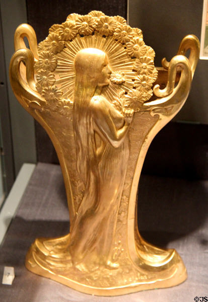 Gilded bronze Queen of the Meadows vase (1900-1) by Louis Chalon & made for Colin et Cie of Paris by Louchet at Royal Ontario Museum. Toronto, ON.