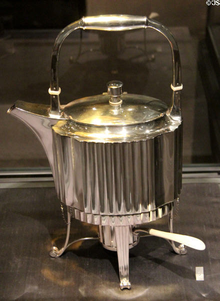 Silver & ivory kettle & stand (c1915-20) by Alfred Pollak of Vienna at Royal Ontario Museum. Toronto, ON.