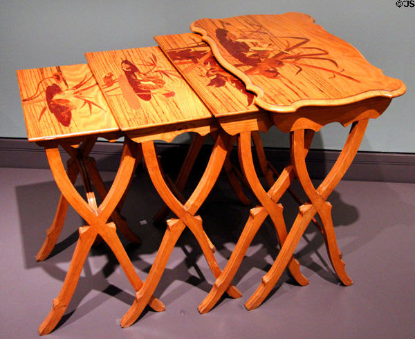 Nest of 4 stacking tables (1900-4) by Émile Gallé of Nancy, France at Royal Ontario Museum. Toronto, ON.