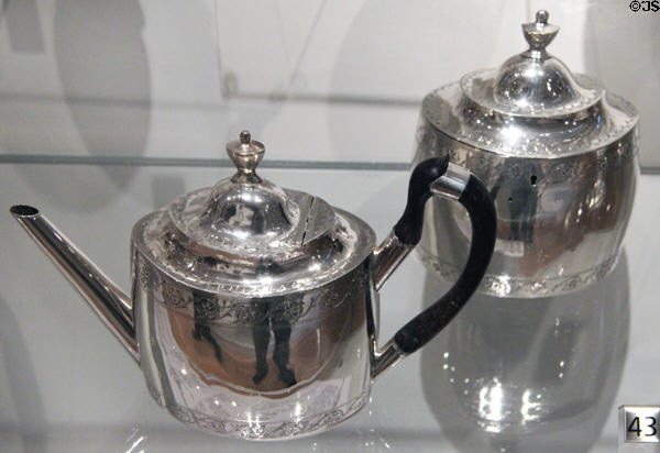 Silver tea service (c1797) by workshop of Robert Cruickshank of Montreal at Royal Ontario Museum. Toronto, ON.
