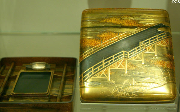 Japanese inkstone box with bridge design (c1875-1900 - Meiji period) at Royal Ontario Museum. Toronto, ON.