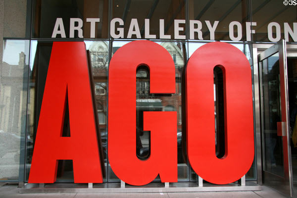 Graphics of AGO sign at Art Gallery of Ontario. Toronto, ON.