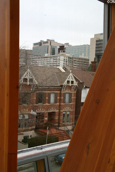 Victorian streetscape seen through front windows of Art Gallery of Ontario. Toronto, ON.