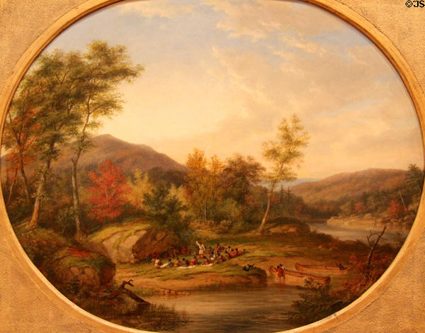 Council, Lorette Indians, Lake St. Charles Country painting (1856) by Cornelius Krieghoff at Art Gallery of Ontario. Toronto, ON.