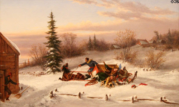 Off the Road - Upset Sleigh painting (c1856) by Cornelius Krieghoff at Art Gallery of Ontario. Toronto, ON.