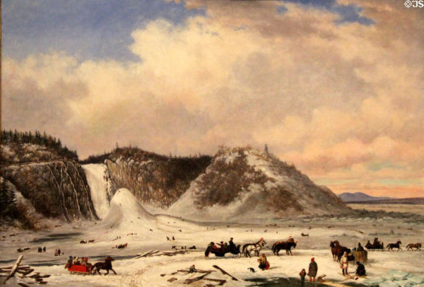 Montmorency Falls in Winter, Quebec painting (1852) by Cornelius Krieghoff at Art Gallery of Ontario. Toronto, ON.