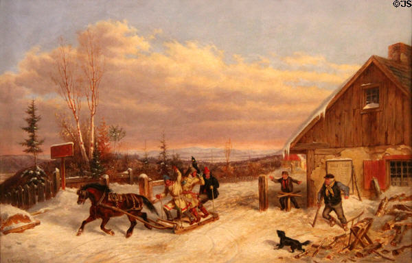 Running the Toll Gate painting (1860) by Cornelius Krieghoff at Art Gallery of Ontario. Toronto, ON.