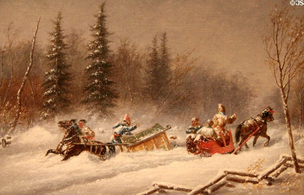 Run off the Road in a Blizzard painting (c1861) by Cornelius Krieghoff at Art Gallery of Ontario. Toronto, ON.